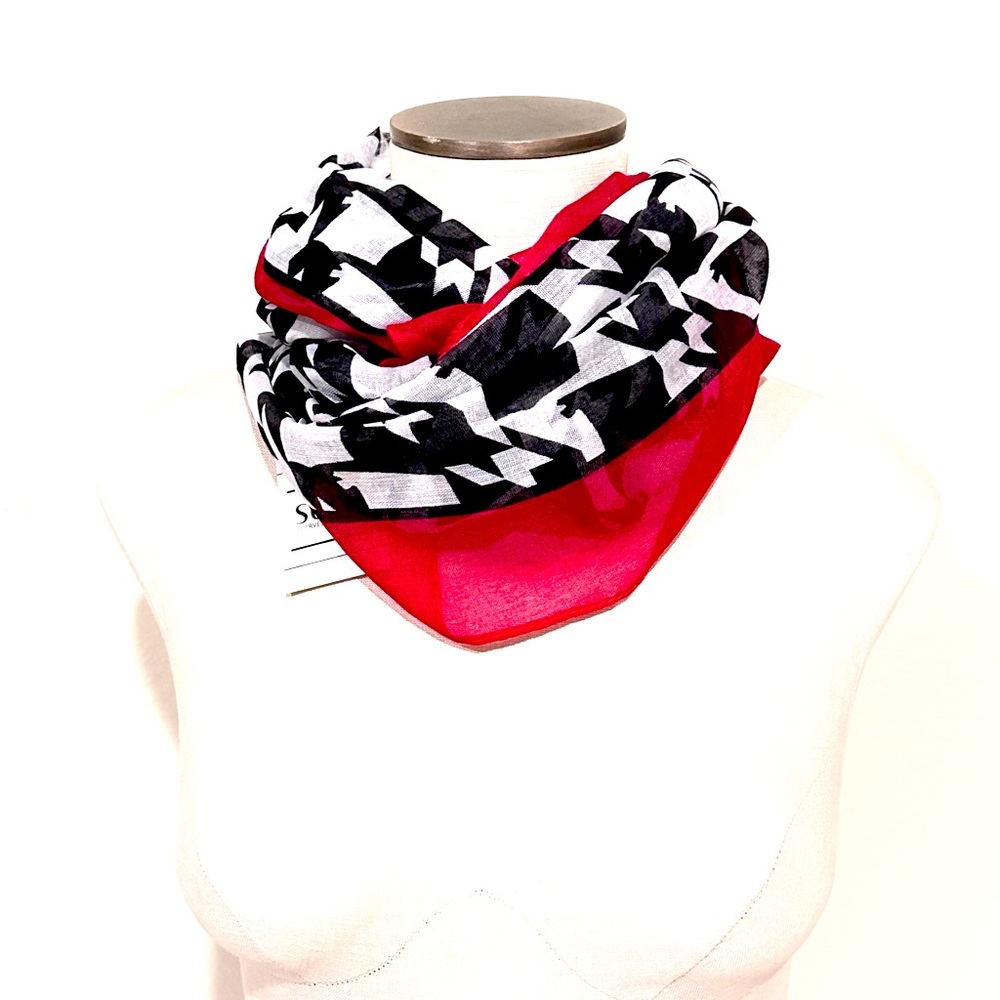 For Black & White Houndstooth w Red Border Infinity Scarf NWT - Picture 3 of 4